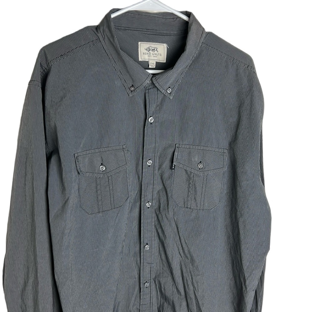 ECKO UNLTD Mens Shirt Size 2XL Gray Stripe Long Sleeve Button Down Shirt